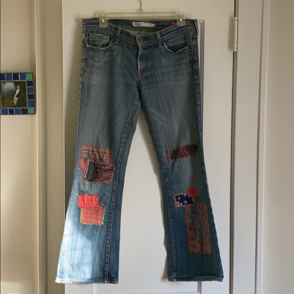 Hand embroidered bootcut patchwork jeans